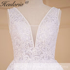 HEULORIA A-line V-Neck Sweep Train Lace Tulle Wedding Dress With Sequins Beading AL-719