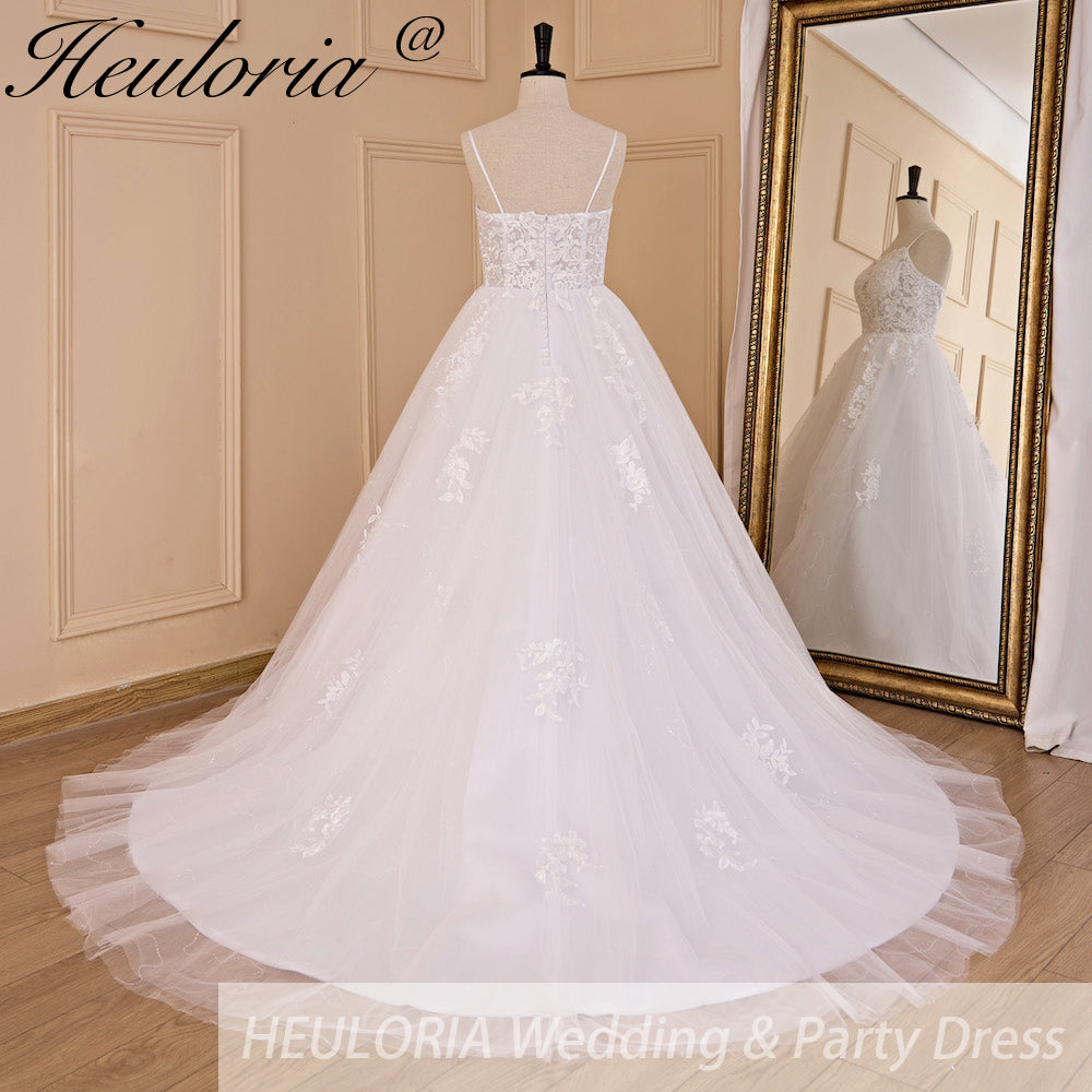 HEULORIA A-line Sweetheart Court Train Lace Tulle Wedding Dress With Sequins AL-717