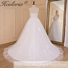 HEULORIA A-line Sweetheart Court Train Lace Tulle Wedding Dress With Sequins AL-717