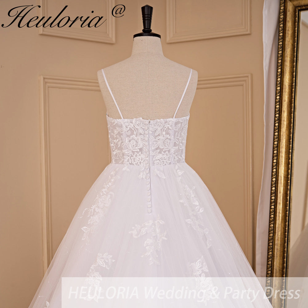 HEULORIA A-line Sweetheart Court Train Lace Tulle Wedding Dress With Sequins AL-717