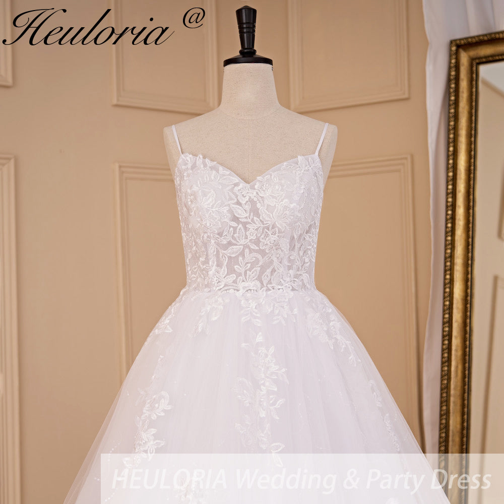 HEULORIA A-line Sweetheart Court Train Lace Tulle Wedding Dress With Sequins AL-717