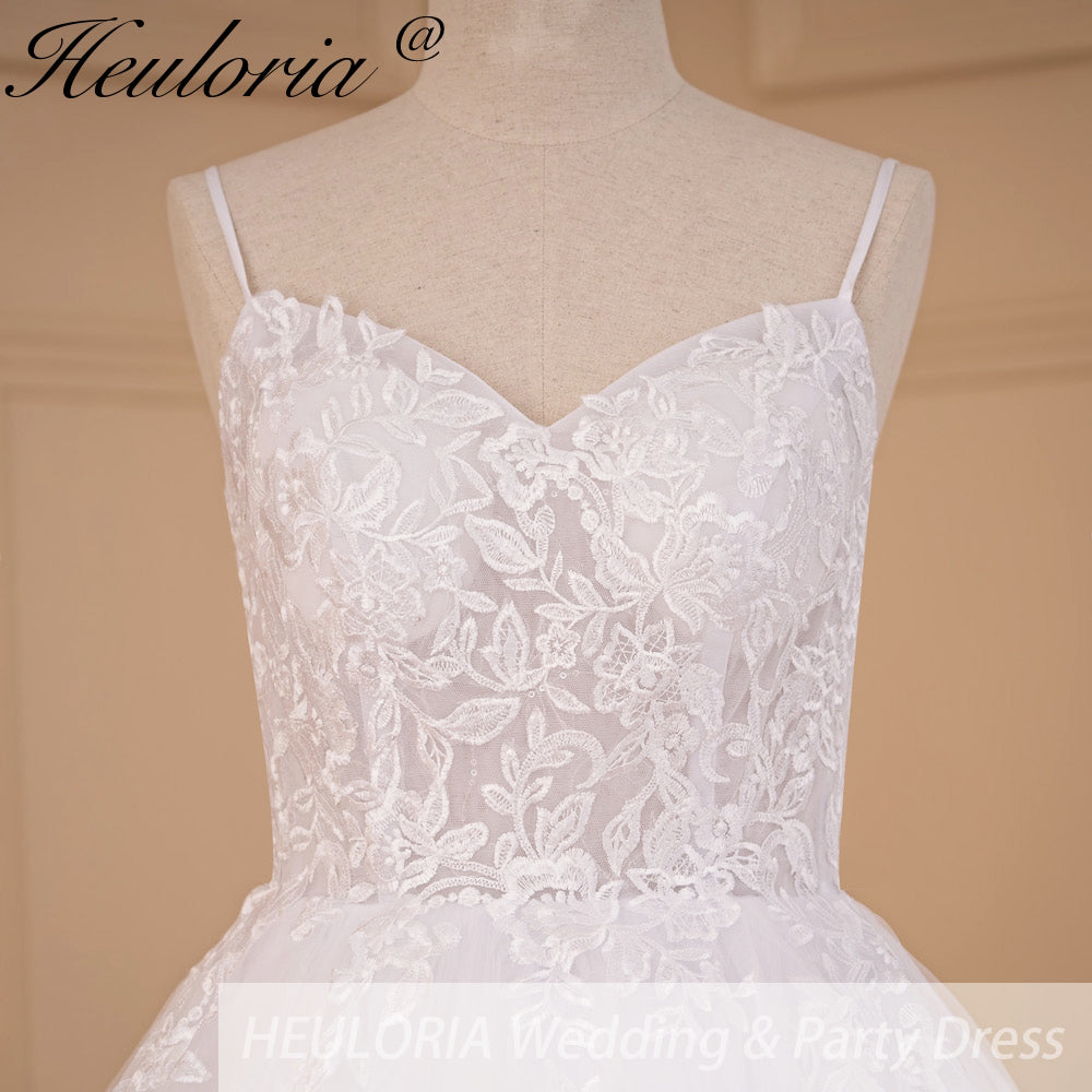 HEULORIA A-line Sweetheart Court Train Lace Tulle Wedding Dress With Sequins AL-717