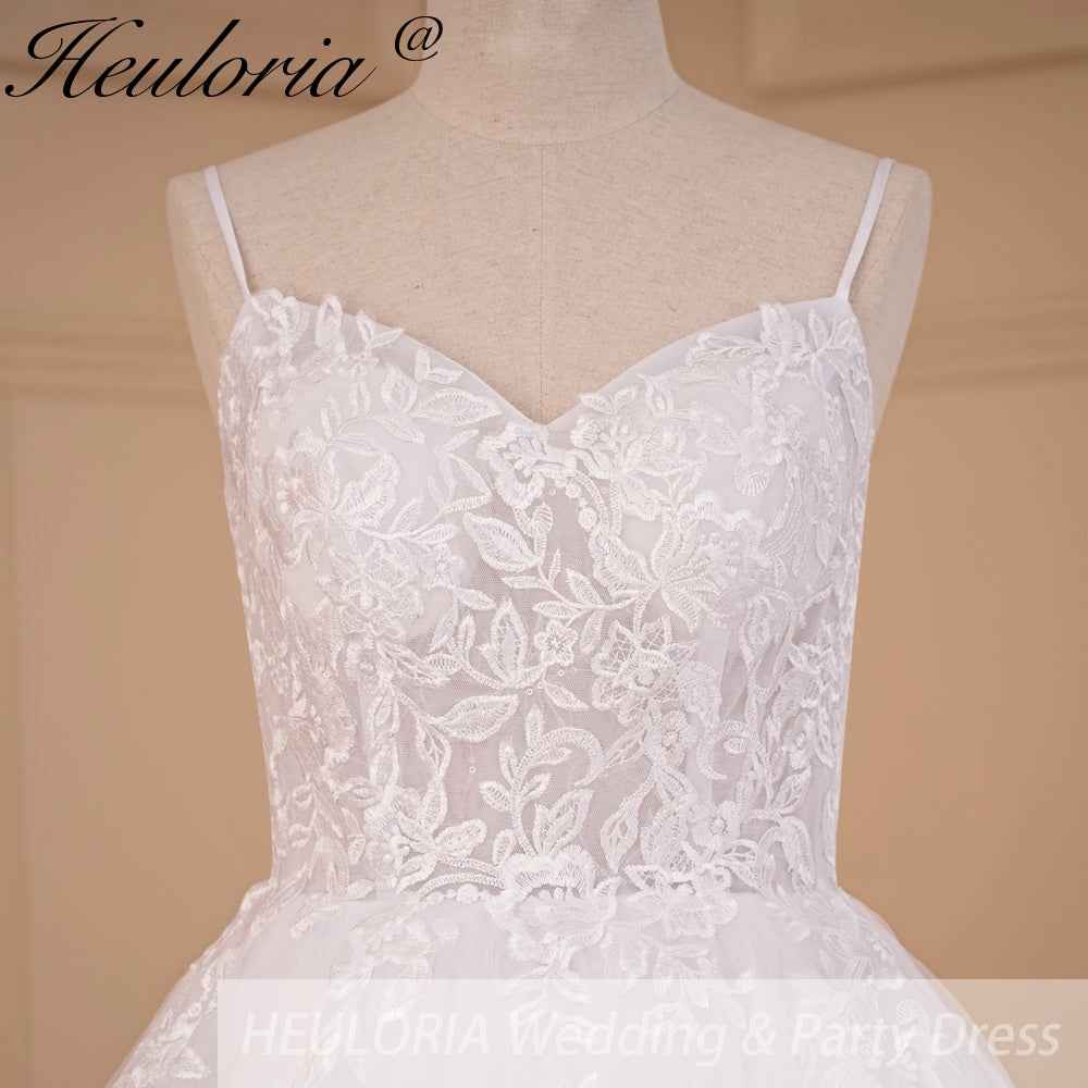 HEULORIA A-line Sweetheart Court Train Lace Tulle Wedding Dress With Sequins AL-717A