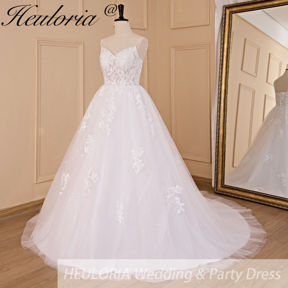 HEULORIA A-line Sweetheart Court Train Lace Tulle Wedding Dress With Sequins AL-717