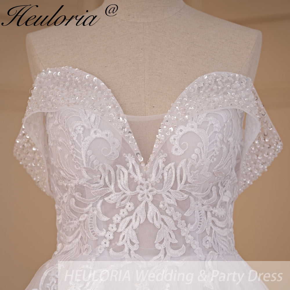 HEULORIA  Ball-Gown/Princess Off the Shoulder Court Train Tulle Lace Wedding Dress BA-716