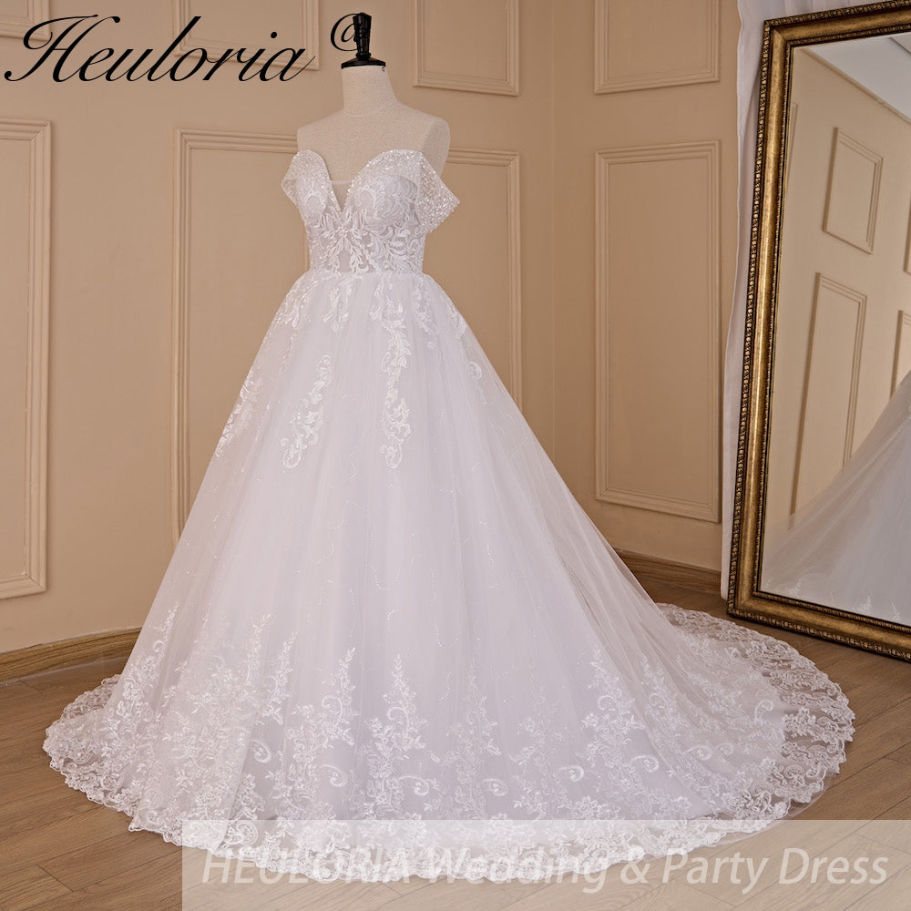 HEULORIA  Ball-Gown/Princess Off the Shoulder Court Train Tulle Lace Wedding Dress BA-716