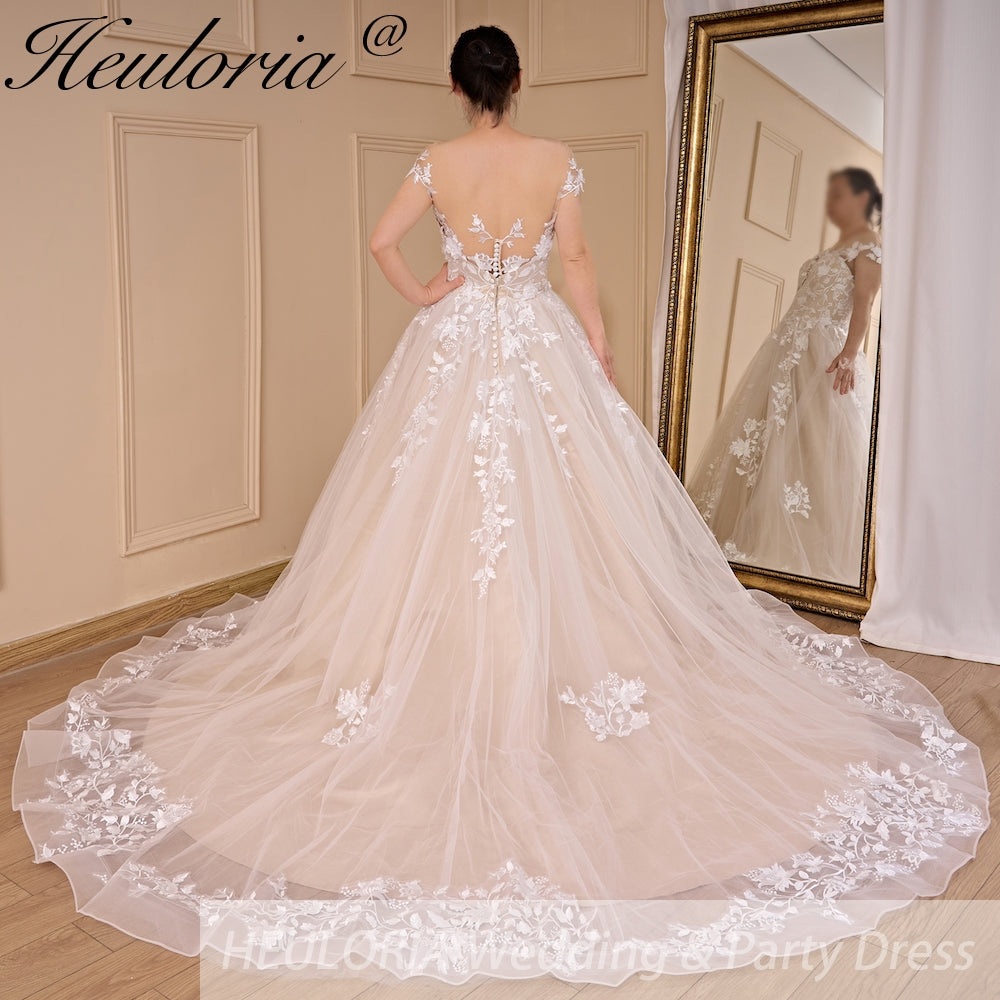 HEULORIA Sparkly Glitter princess Wedding Dress Short sleeve plus size bridal dress robe de mariee BA-786