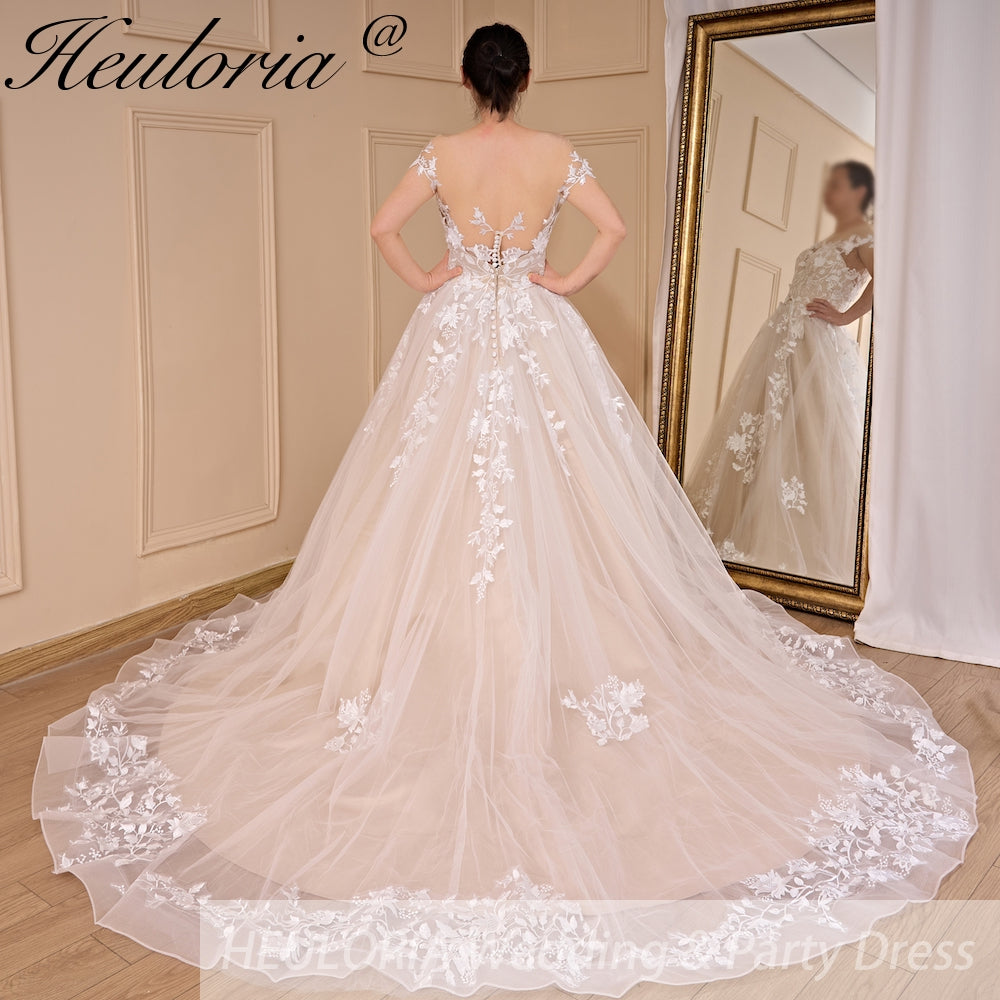 HEULORIA Sparkly Glitter princess Wedding Dress Short sleeve plus size bridal dress robe de mariee BA-786