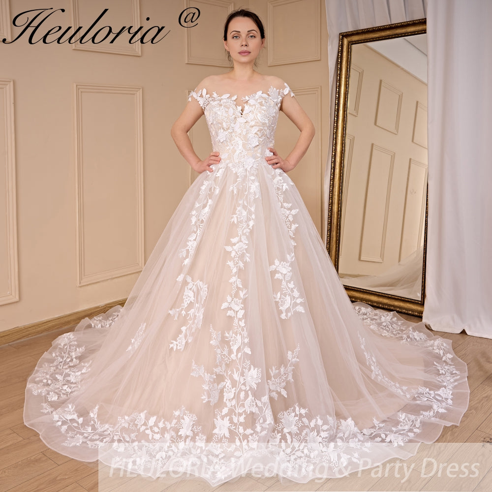 HEULORIA Sparkly Glitter princess Wedding Dress Short sleeve plus size bridal dress robe de mariee BA-786