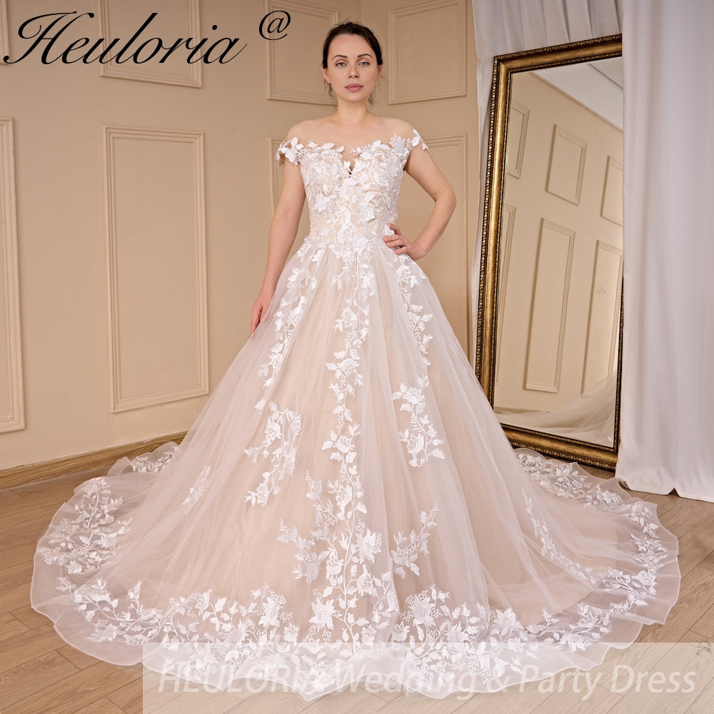 HEULORIA Sparkly Glitter princess Wedding Dress Short sleeve plus size bridal dress robe de mariee BA-786