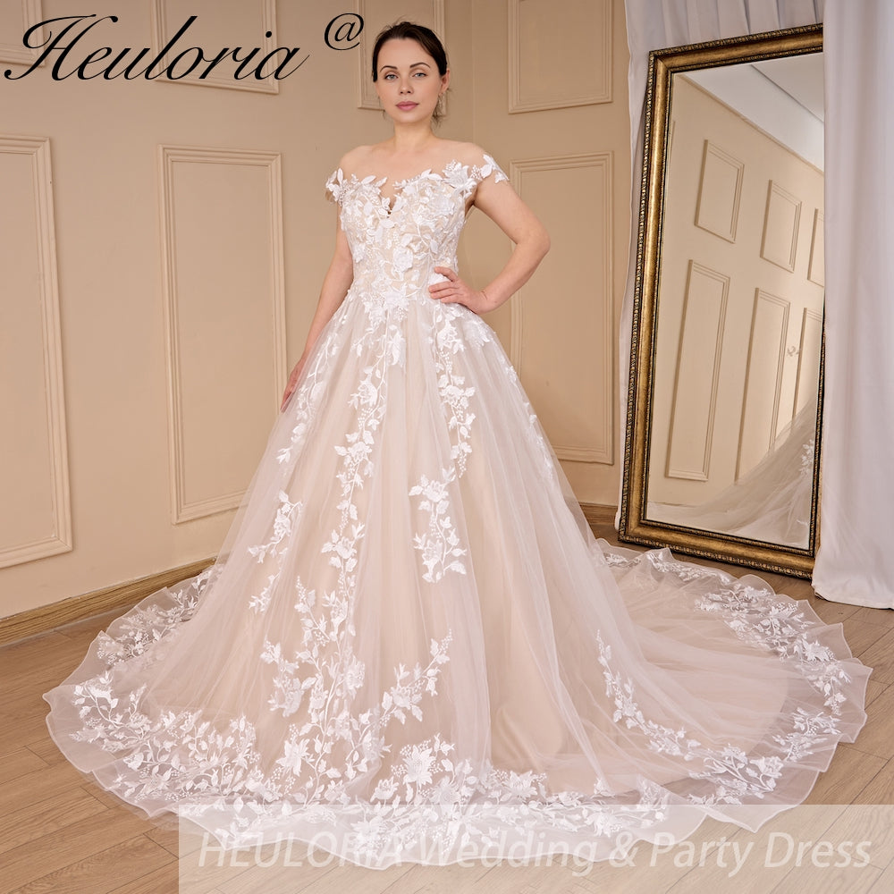 HEULORIA Sparkly Glitter princess Wedding Dress Short sleeve plus size bridal dress robe de mariee BA-786