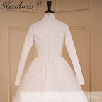 HEULORIA elegant heavy lace beading Muslim Wedding Dress long sleeve high neck bride dress plus size bride Wedding Gown BA-781