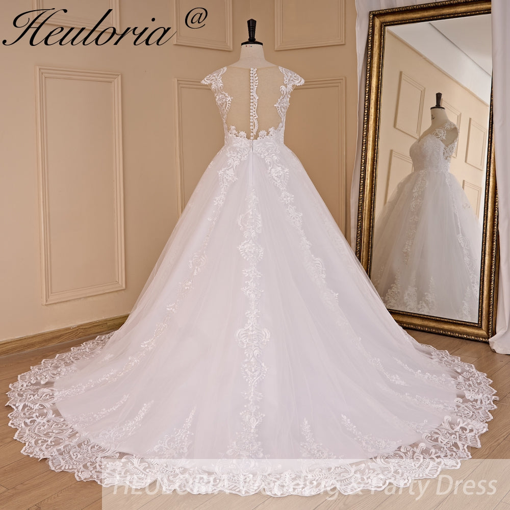 HEULORIA Princess Wedding dress V Necklace Bride Gowns Lace Up Back Customized BA-779