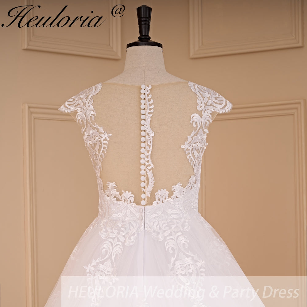 HEULORIA Princess Wedding dress V Necklace Bride Gowns Lace Up Back Customized BA-779