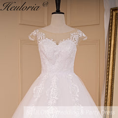 HEULORIA Princess Wedding dress V Necklace Bride Gowns Lace Up Back Customized BA-779