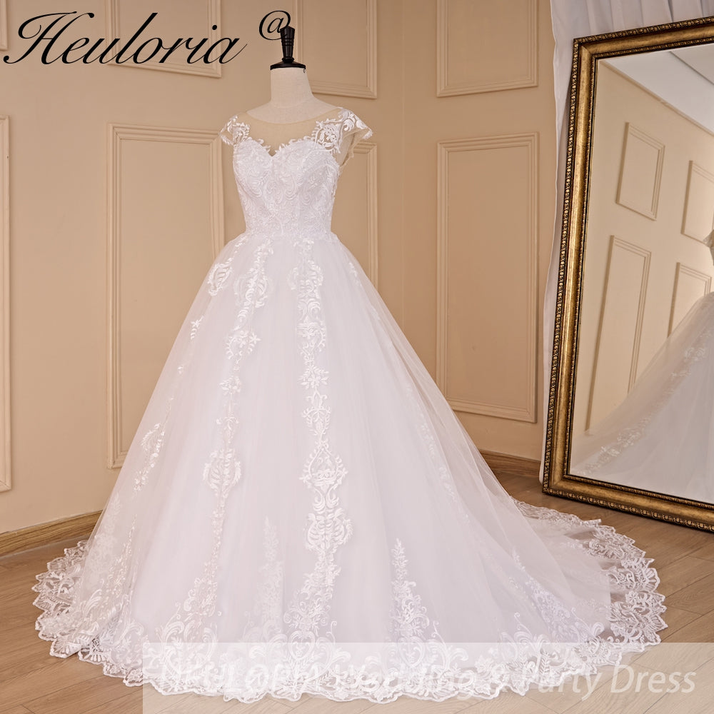 HEULORIA Princess Wedding dress V Necklace Bride Gowns Lace Up Back Customized BA-779