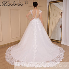 HEULORIA Princess Wedding dress V Necklace Bride Gowns Lace Up Back Customized BA-779A