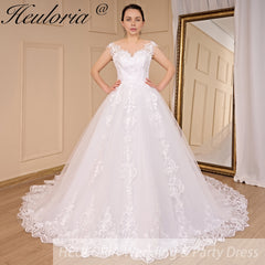 HEULORIA Princess Wedding dress V Necklace Bride Gowns Lace Up Back Customized BA-779A