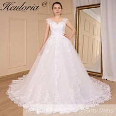 HEULORIA Princess Wedding dress V Necklace Bride Gowns Lace Up Back Customized BA-779A
