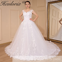 HEULORIA Princess Wedding dress V Necklace Bride Gowns Lace Up Back Customized BA-779A