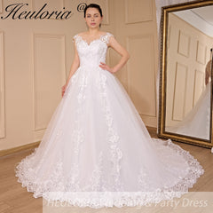 HEULORIA Princess Wedding dress V Necklace Bride Gowns Lace Up Back Customized BA-779A