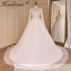 HEULORIA Elegant lace beading Wedding Dress long sleeve sweetheart long train Wedding Bridal dress