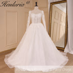 HEULORIA Elegant lace beading Wedding Dress long sleeve sweetheart long train Wedding Bridal dress