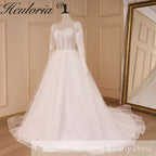 HEULORIA Elegant lace beading Wedding Dress long sleeve sweetheart long train Wedding Bridal dress