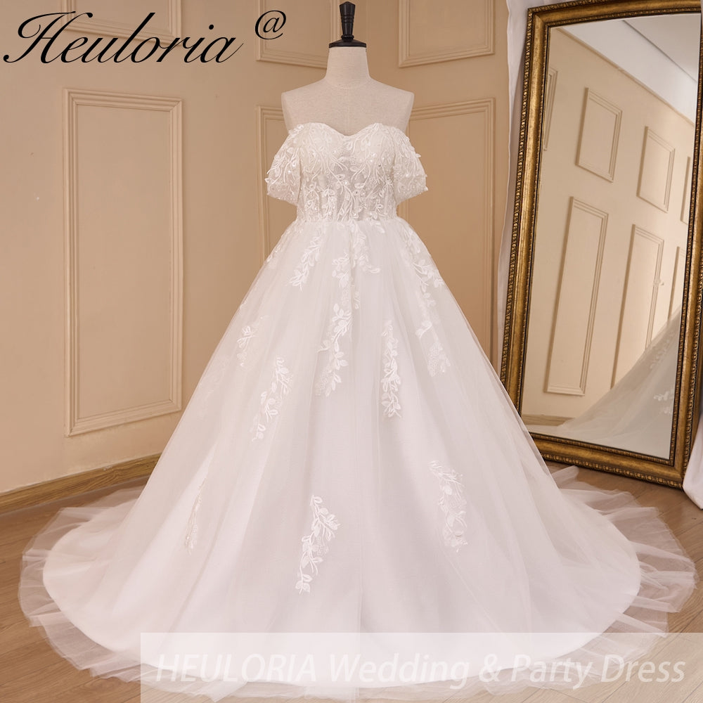 elegant A line wedding dress off shoulder lace beading bride dress Robe De Mariee Wedding Bride Dress long train AL-782