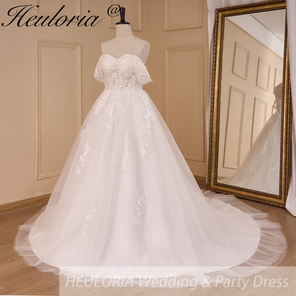elegant A line wedding dress off shoulder lace beading bride dress Robe De Mariee Wedding Bride Dress long train AL-782