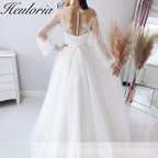 HEULORIA elegant A line wedding dress off shoulder Sparkly Glitter lace bridal dress long sleeve Robe De Mariee Wedding Bride Dress long train AL-590