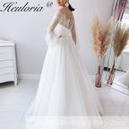 HEULORIA elegant A line wedding dress off shoulder Sparkly Glitter lace bridal dress long sleeve Robe De Mariee Wedding Bride Dress long train AL-590