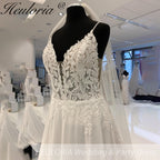 HEULORIA Chiffon Wedding Gowns Customized Open Back Bridal Boho Long Wedding Dresses Lace Appliques V neck Vestido Boda AL-929