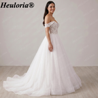 Off-the-Shoulder Beaded Lace & Glitter Tulle Wedding Dress BA-147