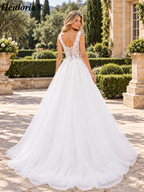 Illusion Deep V Floral Lace A-Line Wedding Dress with Corset AL-1032