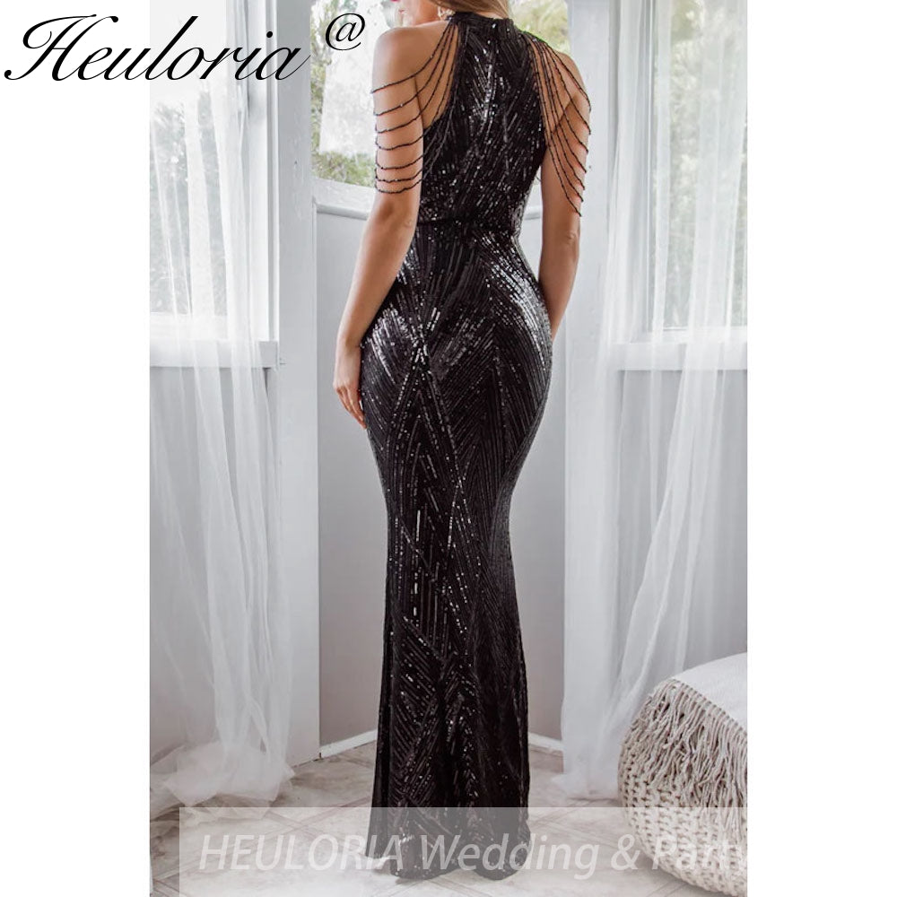 sparky sequin mermaid evening dress halter with beading tassel formal prom dress