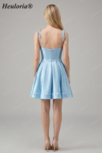 HEULORIA Shimmering Tie-Strap A-Line Short Homecoming Dress with Sweetheart Neckline ED-599