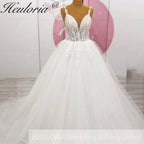 HEULORIA  elegant A line wedding dress Spaghetti Strap lace applique bridal dress Robe De Mariee Wedding Bride Dress AL-1009