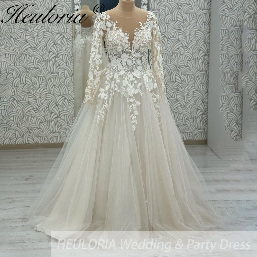 Elegant princess Wedding Dress long sleeve V neck lace applique bride dress robe de mariee A line Wedding Bridal Gown AL-1093
