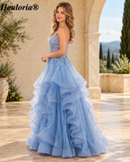 HEULORIA Tiered Ruffle Tulle Ball Gown Prom Dress with Floral Beaded Corset ED-403