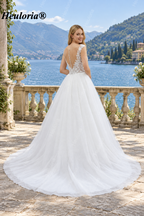 Illusion Deep V Floral Glitter Ball Gown Wedding Dress AL-1060