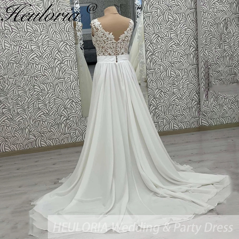 HEULORIA  elegant A line wedding dress Spaghetti Strap crepe lace chiffon bridal dress Robe De Mariee Wedding Bride Dress AL-994
