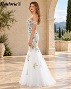 Heuloria Multicolor Floral Embroidered Off-the-Shoulder Tulle Mermaid Evening Dress ED-612