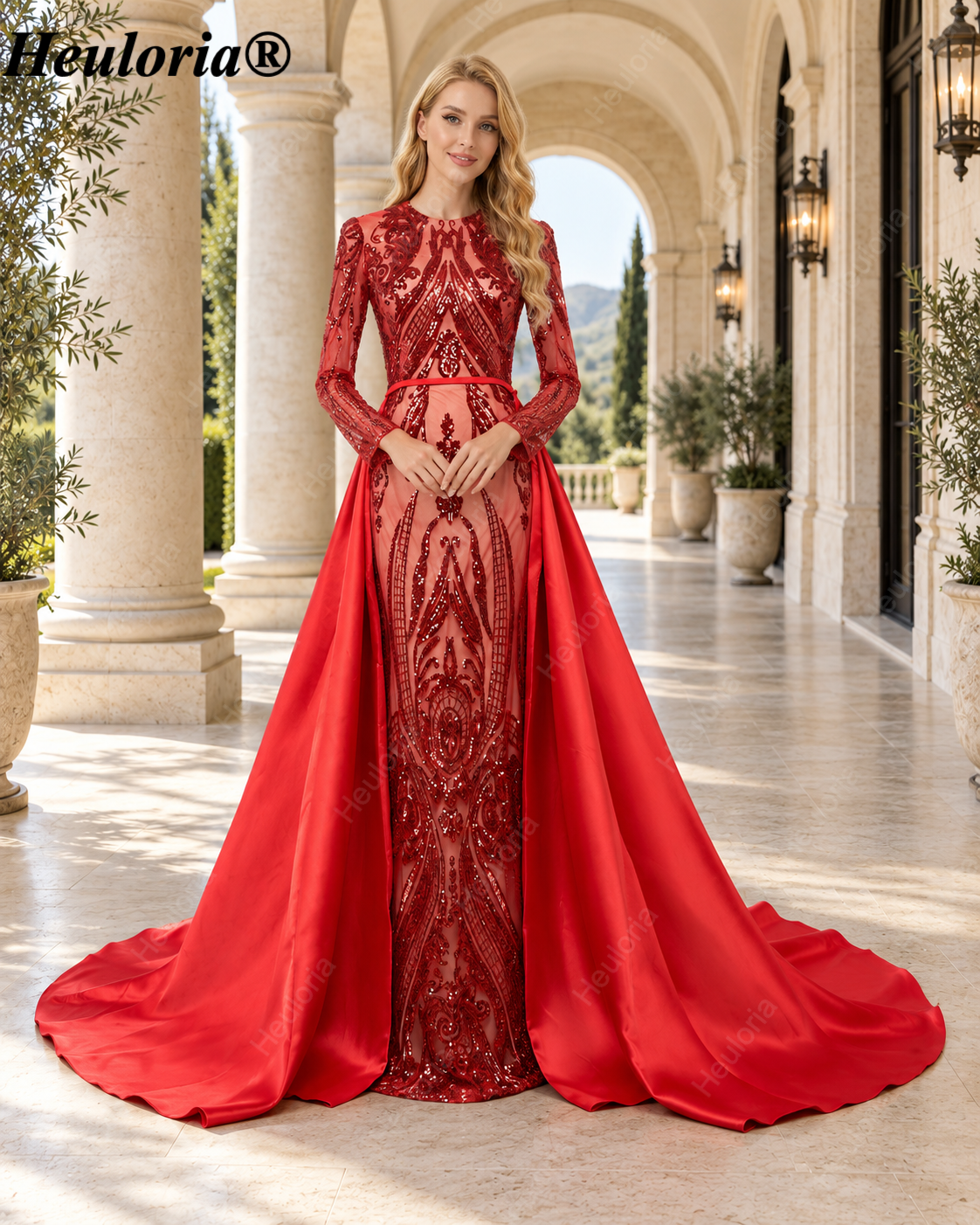 heuloria-Long Sleeve Sequin Evening Dress with Overskirt and Train-ed-58-2