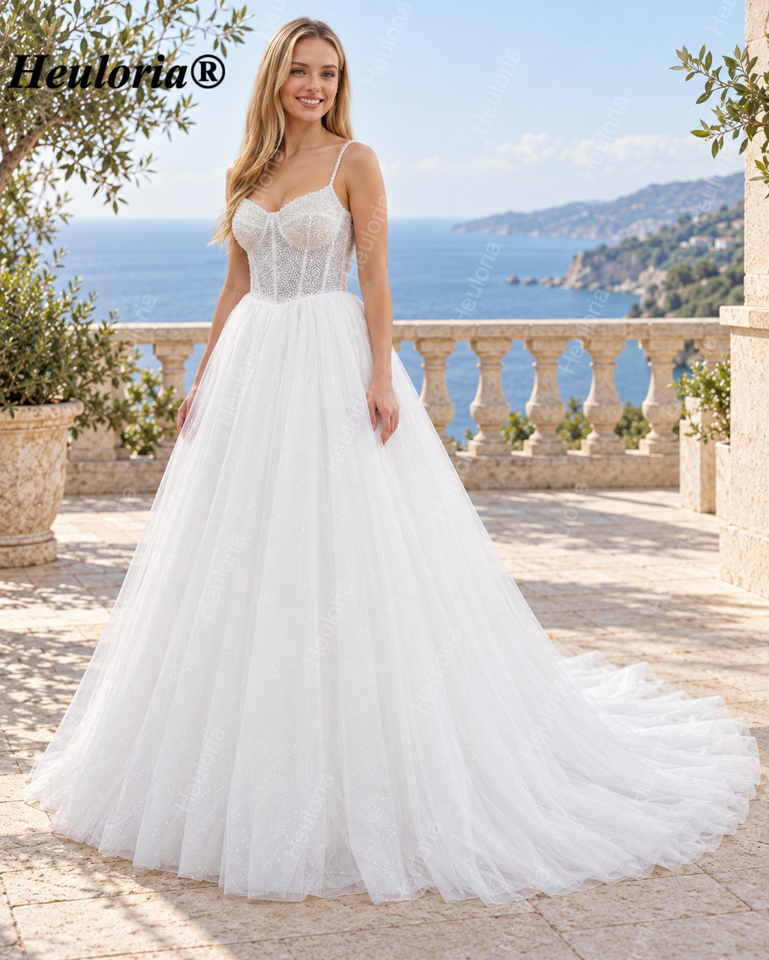 Sweetheart Beaded Corset Glitter Ball Gown Wedding Dress AL-1058 Imagen principal del producto