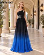 HEULORIA Beaded One-Shoulder Chiffon A-Line Evening Dress with Lace-Up Back – ED-7