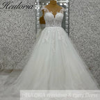 HEULORIA Ethereal Leaf Lace A-Line Wedding Dress with Illusion Neckline and Delicate Cap Sleeves AL-1029