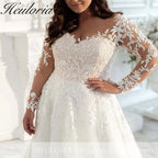 HEULORIA elegant A line wedding dress long sleeve lace bridal dress long sleeve Robe De Mariee Wedding Bride Dress long train AL-595