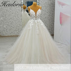 HEULORIA  elegant A line wedding dress Spaghetti Strap lace applique bridal dress Robe De Mariee Wedding Bride Dress AL-1106