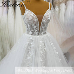 HEULORIA  elegant A line wedding dress Spaghetti Strap lace applique bridal dress Robe De Mariee Wedding Bride Dress AL-1096